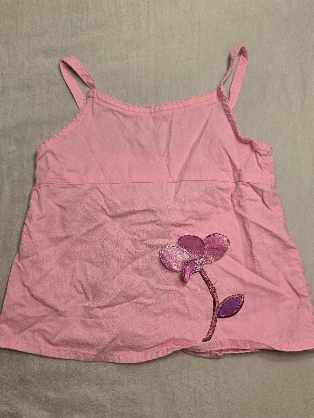 Vintage Y2K Girls Pink Embroidered Flower Tank
